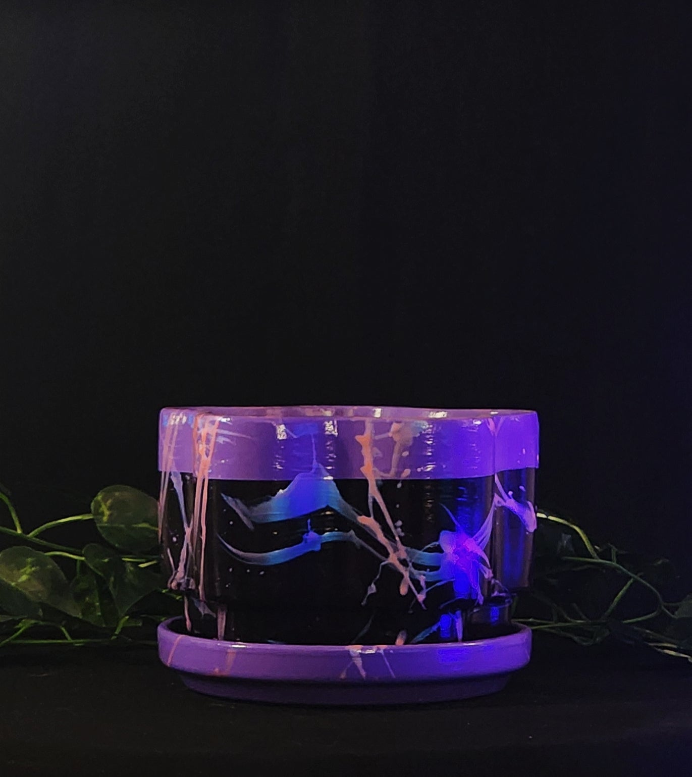 💜 Glossy Purple Streaked Ceramic Planter