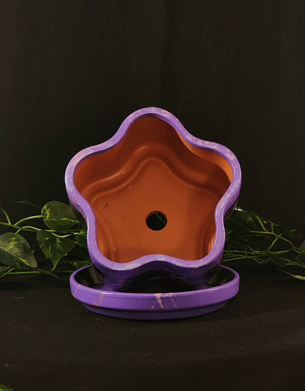 💜 Glossy Purple Streaked Ceramic Planter