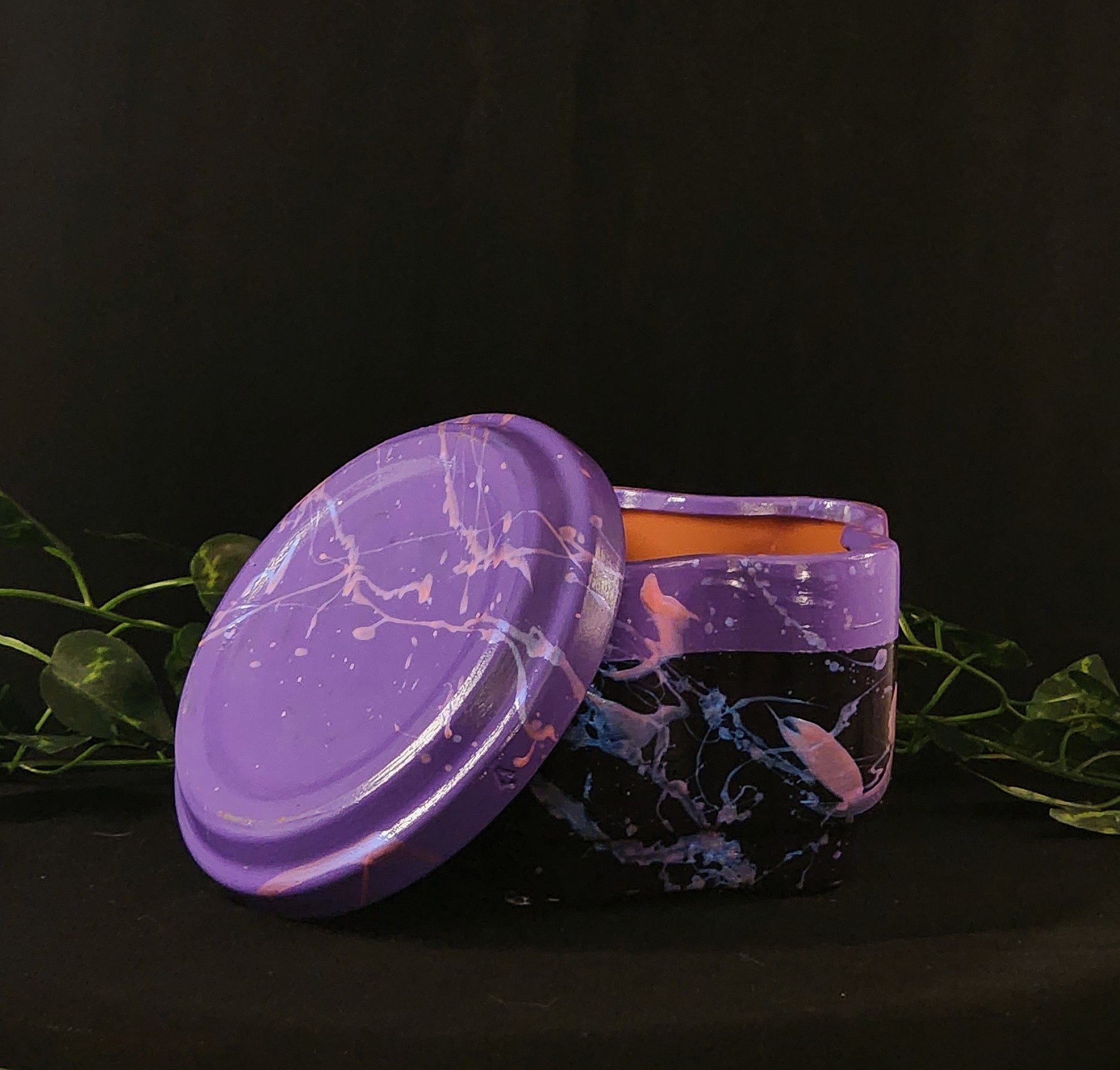 💜 Glossy Purple Streaked Ceramic Planter